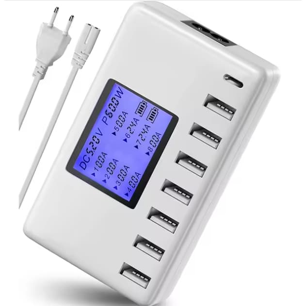 Estação de carregamento usb 8 portas i10 60w 12a multi usb c hub carregador com display lcd para celular tablet