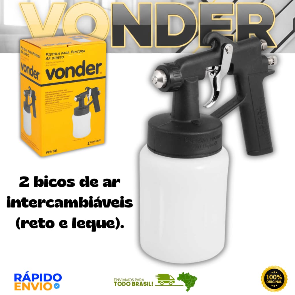 Pistola De Pintura Ar Direto Para Compressor Tinta Óleo Verniz Automotivo Esmalte Sintético VONDER