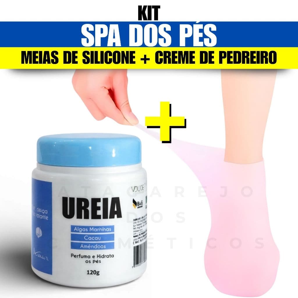 Creme De Ureia + Meia De Silicone Hidratante Pés Rachados Calosidade Hidrata Afina E Restaura