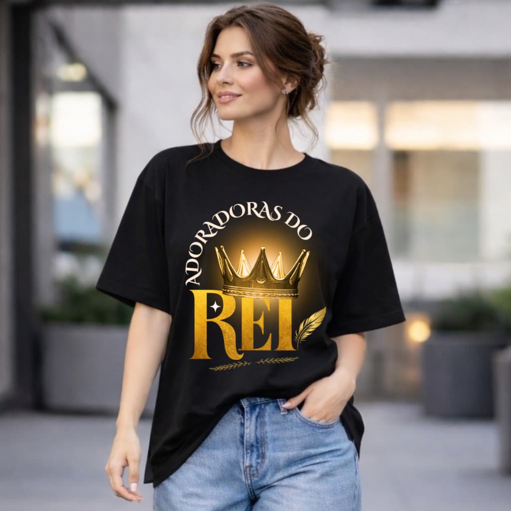 Camiseta Feminina Oversized Gospel Cristã Camisa Estampa Adoradoras Religiosa Cristã Larga Blusa
