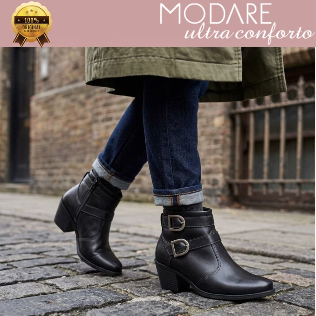 Bota Feminina Modare Coturno Fivela Cano Curto Salto Baixo Ultraconforto Original 7089101