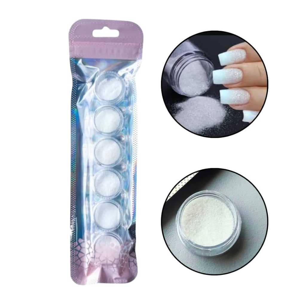 Kit 6 Glitter Branco Fino para Unhas Decoradas