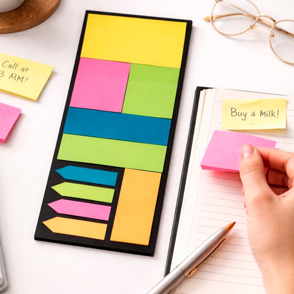 Kit Bloco de Papel Adesivo Para Notas Anotações 11 Peças Colorido Diferentes Formas