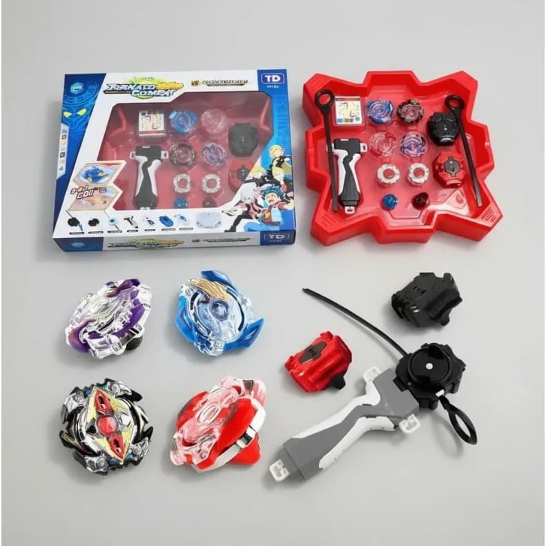 Kit Beyblade Arena Batalha Completo 4 Peões 2 Lançadores Brinquedo Infantil