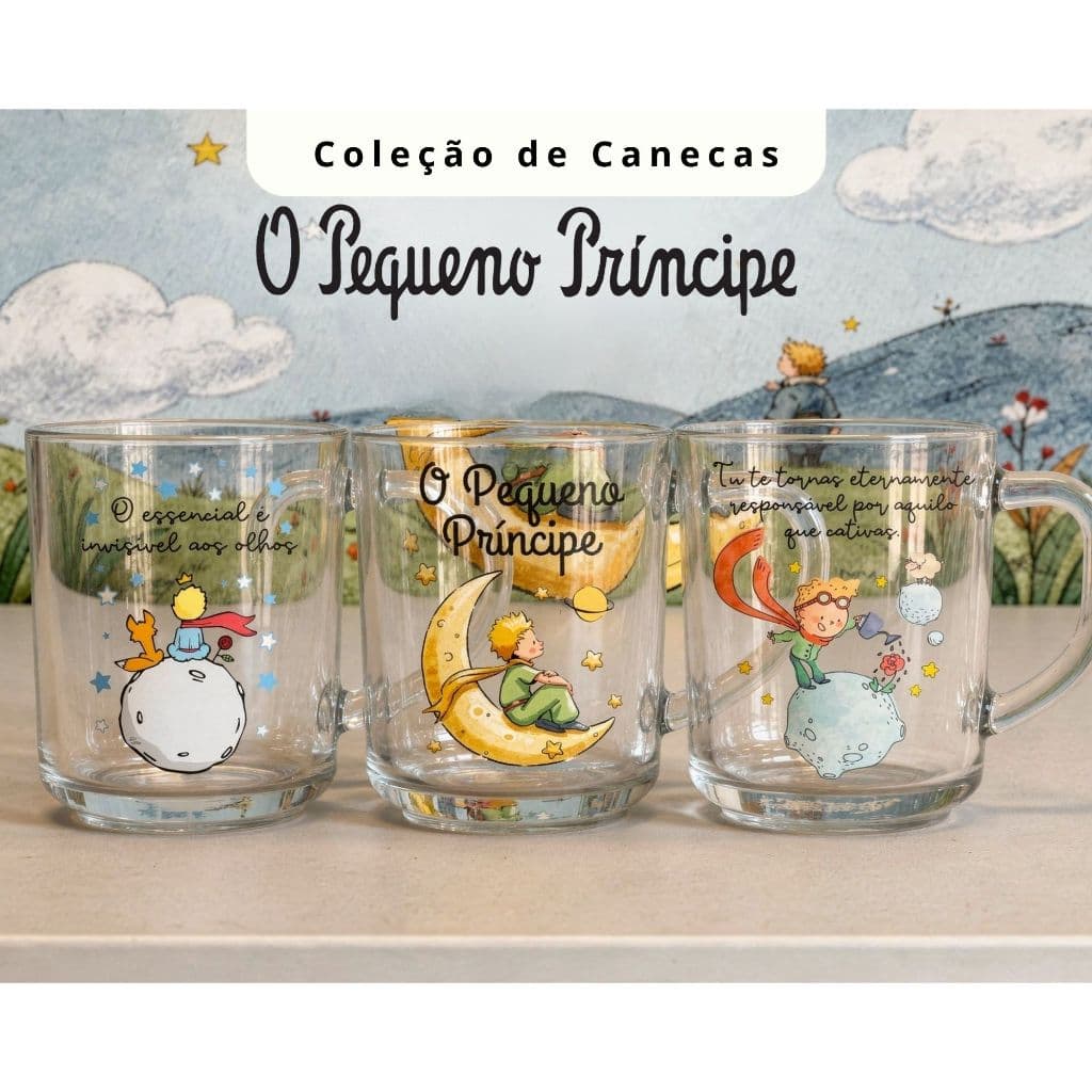 Kit 3 Canecas Decorada O Pequeno Príncipe 225ml  Presente Temático Livro