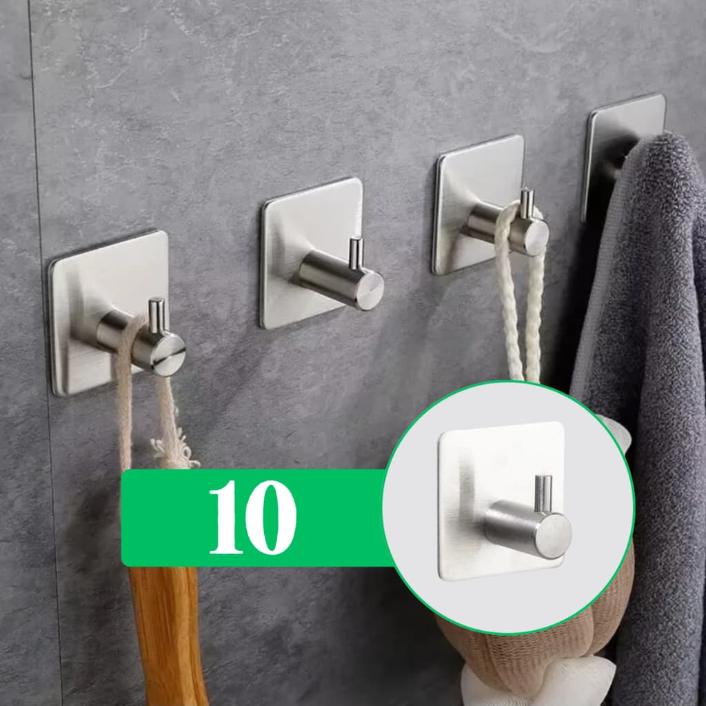 Ganchos De Parede Prata Porta Toalha Inox Adesivo Autocolante