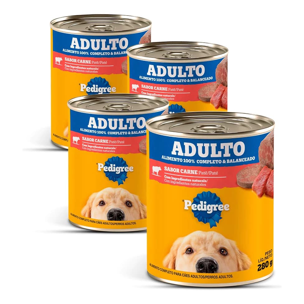 Ração Úmida Pedigree Carne Sachê 280g Kit 4 Unidades Alimento Completo para Cães Adultos Sabor Carne