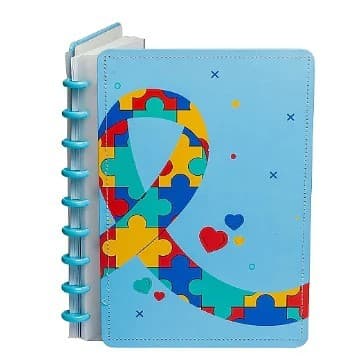 Caderno Inteligente Autismo Fofo A5 Capa Dura 80 Folhas Fichário Escolar Refilável