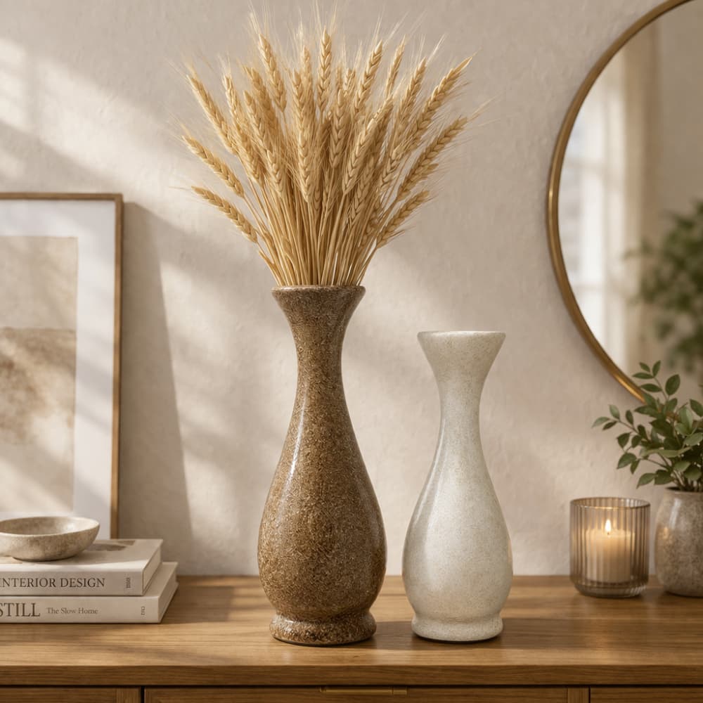 Dupla Vasos Elegante Luxo Decorativos Cerâmica Enfeite Rack Sala