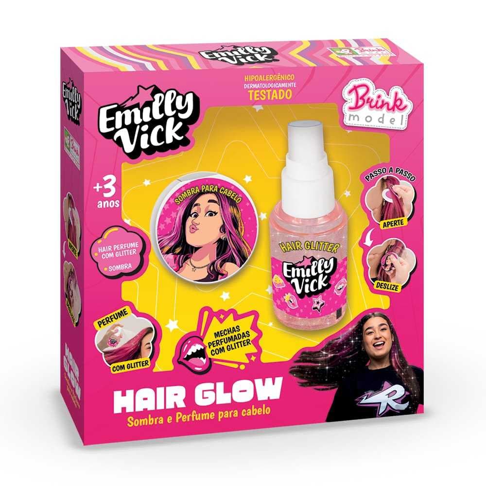 Kit Hair Glow Infantil Glitter para Cabelo + Sombra Pinta Mecha Dos Rosa Emilly Vick - Original Brink Model