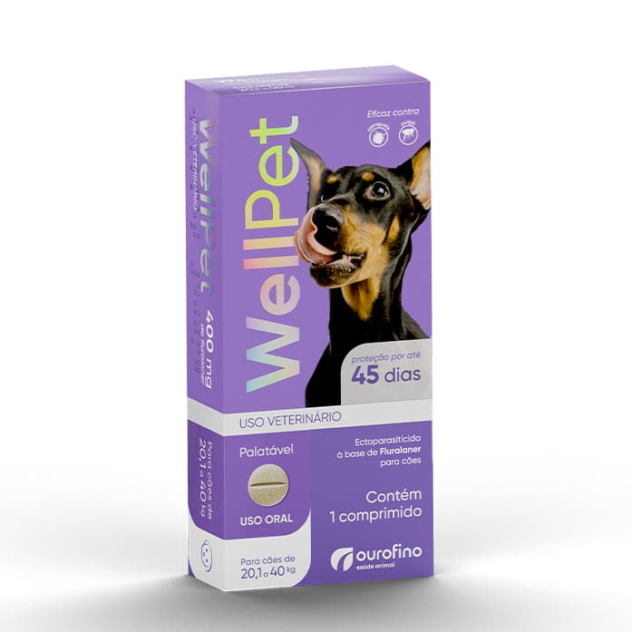 Antipulgas e Carrapatos Wellpet Comprimido Mastigável para Cães - Proteção por 45 Dias (Eficaz e Palatável) 20,1 a 40Kg
