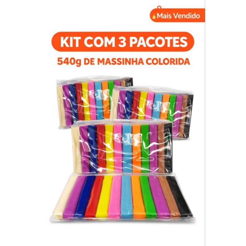 Kit 3 Massinhas de Modelar 540g Infantil Colorida Macia Não Tóxica - Alta Qualidade