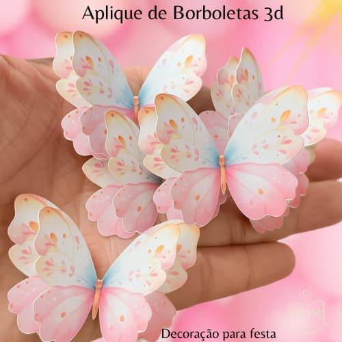 Aplique Borboleta 3D para Lembrancinhas | Papel Scrap | Kit 30 ou 50 Unidades | Jardim Encantado