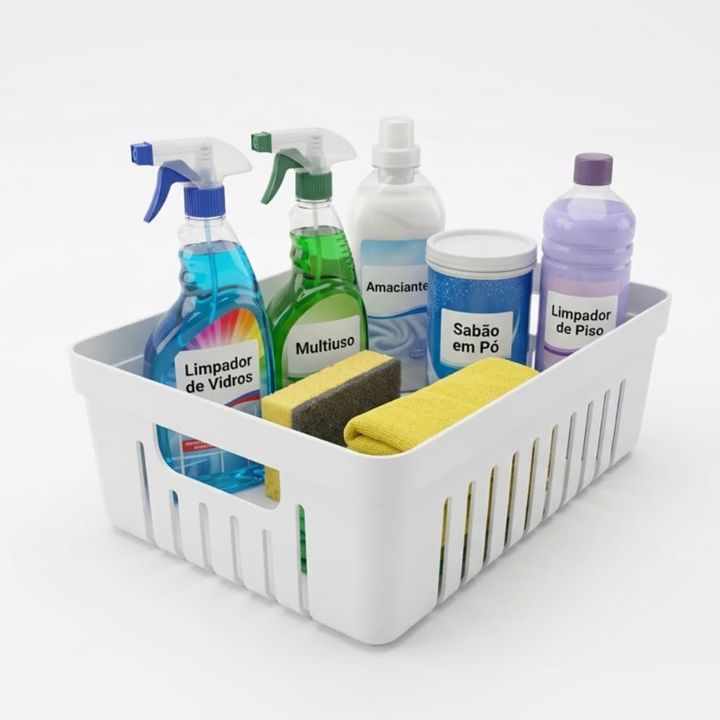 Cesto Organizador kIT C/ 5 Grande Multiuso Produto de Limpeza Branco