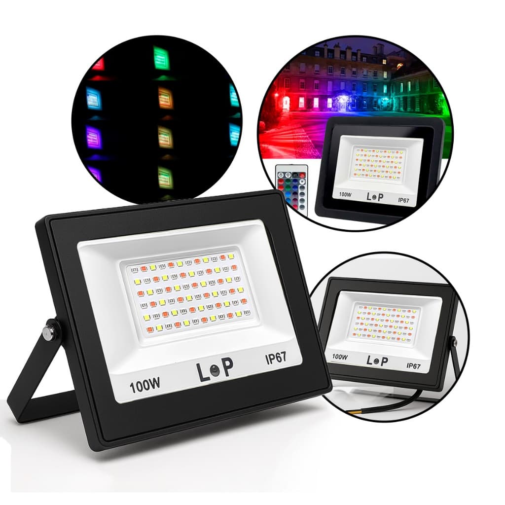 Refletor LED RGB 100W IP67 Resistente à Água e Poeira com Controle Remoto