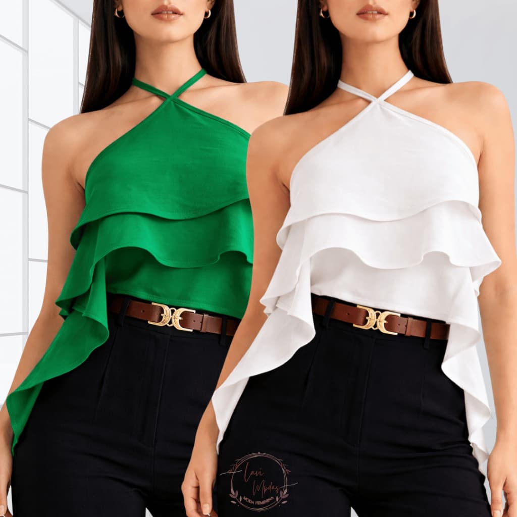 Blusa Feminina Frente Única Tecido Duna 3 Babados Com Amarração