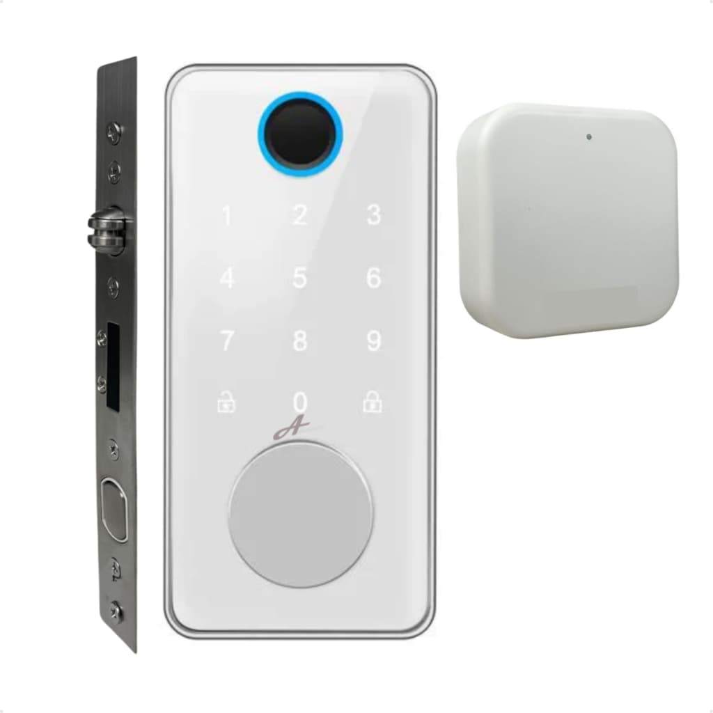 Fechadura Digital Advance 8600 Branca com Hub WiFi Biométrica, Senha, Cartão, App, Bluetooth