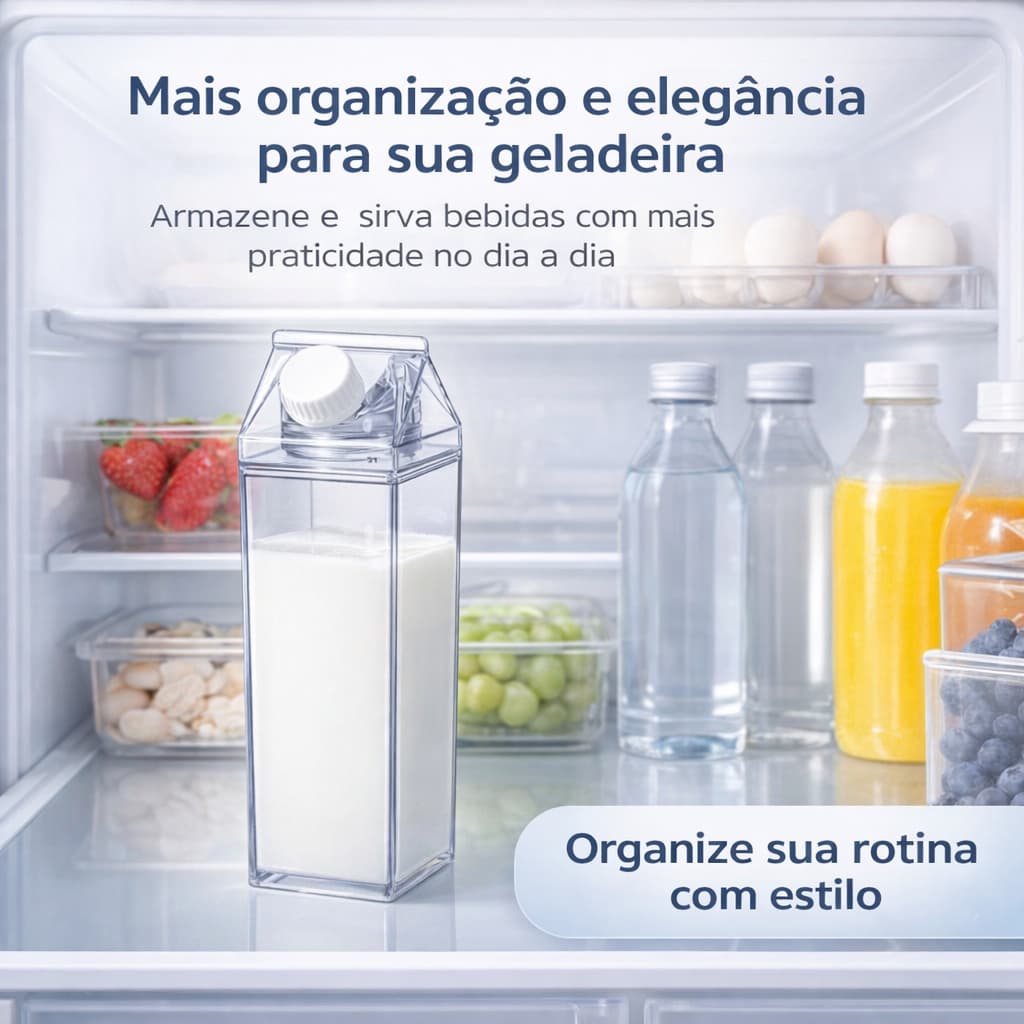 Garrafa Caixa de Leite de Acrílico 500ML com Tampa Rosqueável
