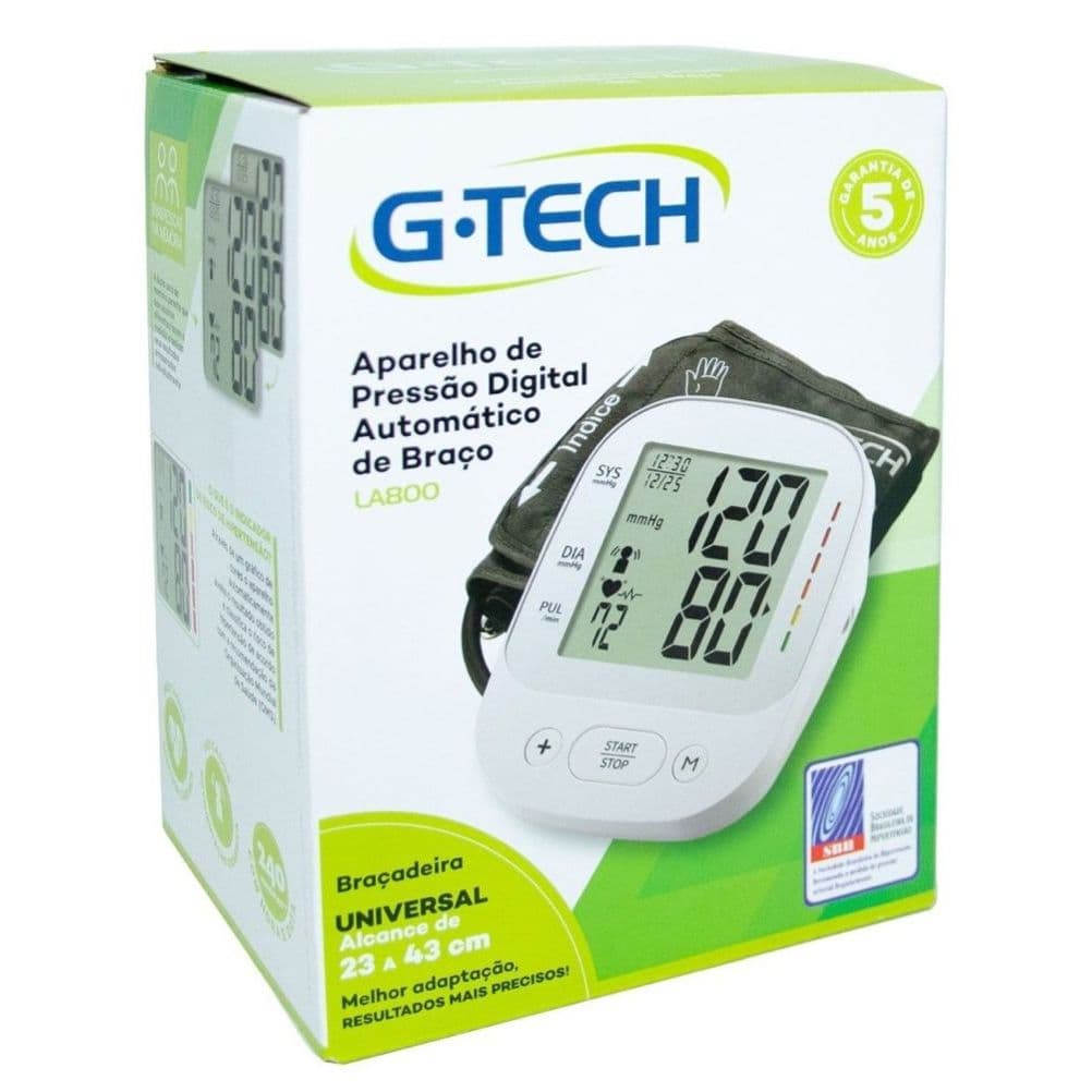 Aparelho de Pressão Digital Automático G-Tech Braço + Pulso Monitor Cardíaco LCD Alta Precisão