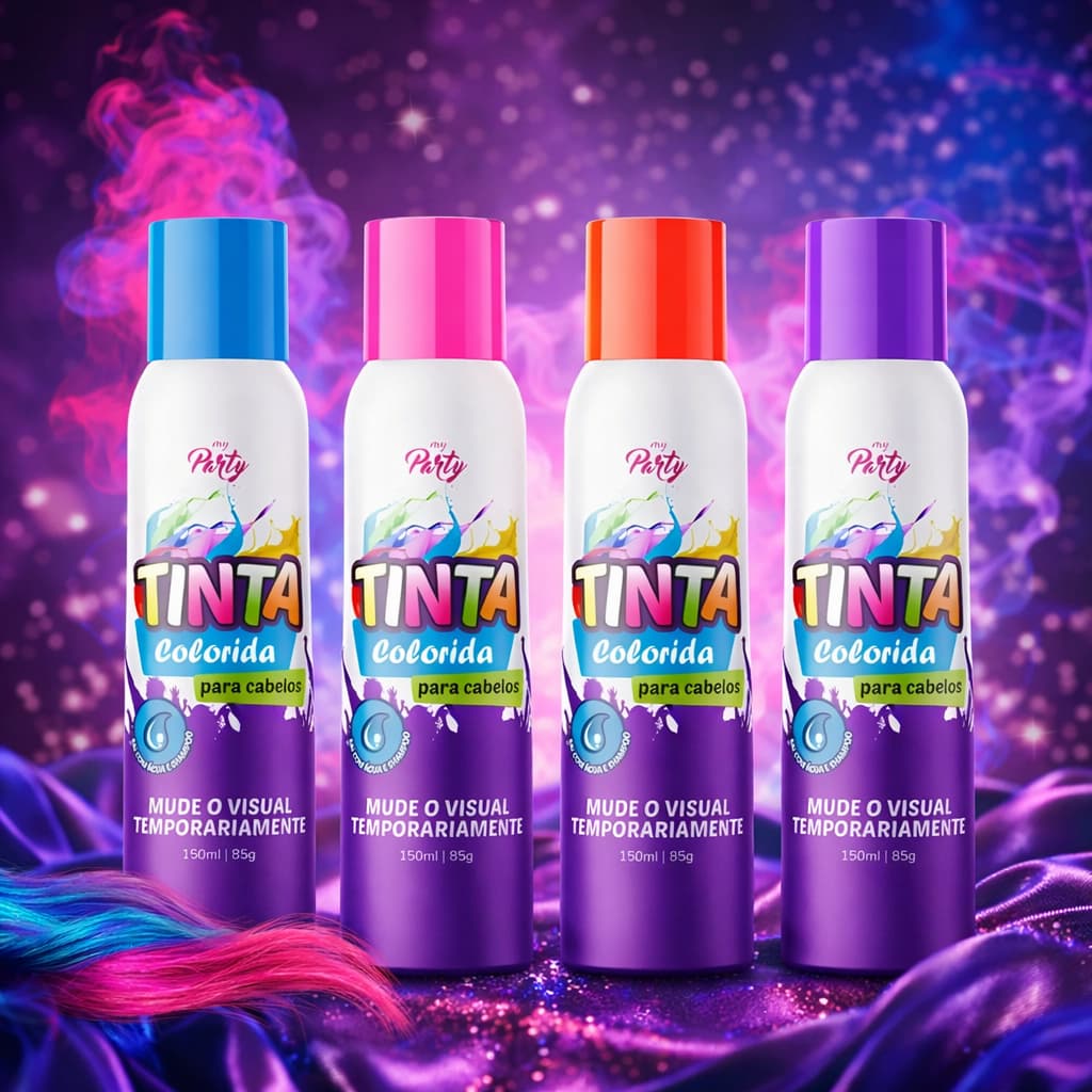 My Party Spray Tinta Cabelo Neon Lavável Azul Rosa Roxo Vermelho Efeito Imediato 150ml