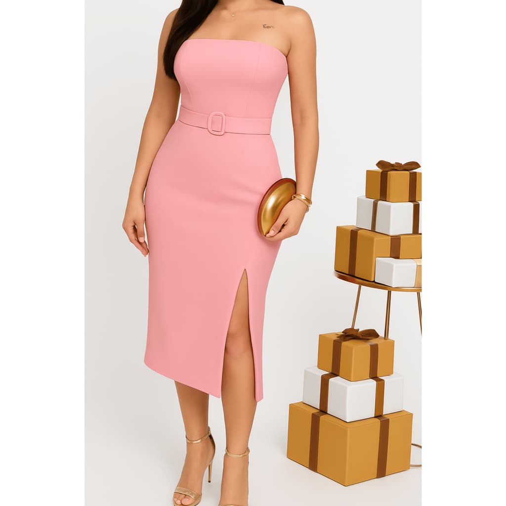VESTIDO MIDI TOMARA EM  TECIDO ALFAIATARIA MARRANT, VESTIDO ELEGANTE PARA FESTAS