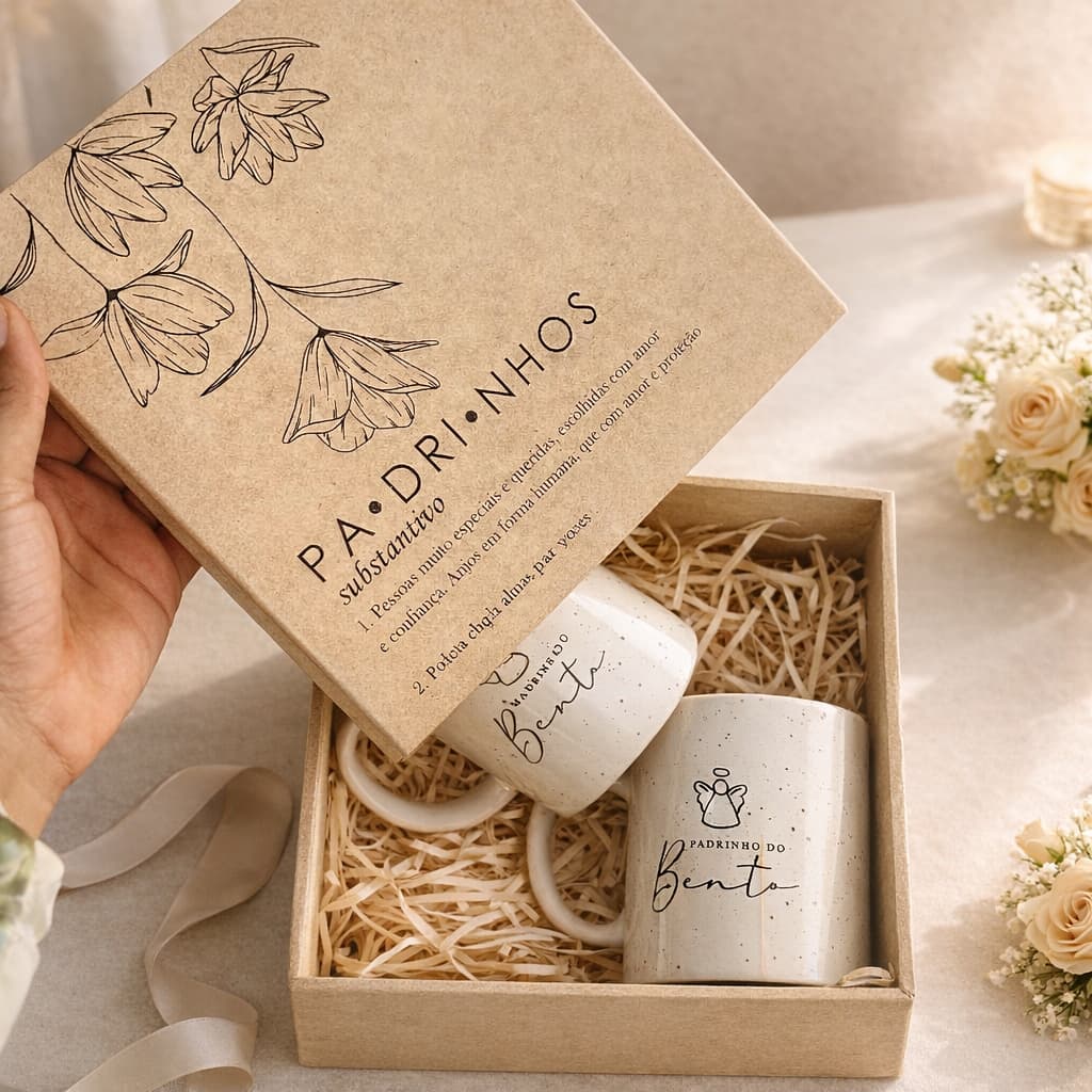 Kit Presente Padrinhos Batizado Canecas 325ml Personalizadas Nome do Bebê Anjinho
