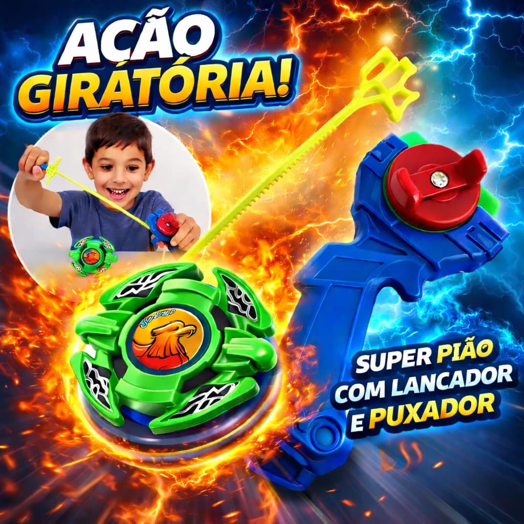 Piao Bay Blade Brinquedo Infantil Divertido Super Pião Com Lançador e Puxador Para Crianças