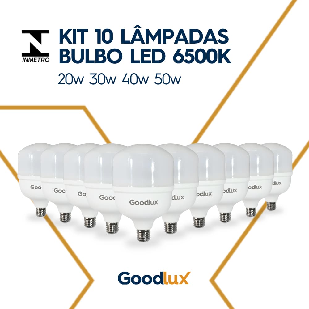 Kit 10 Lampada Led 20w 30w 40w 50w Super Bulbo Branco Frio 6500k Alta Potência Goodlux