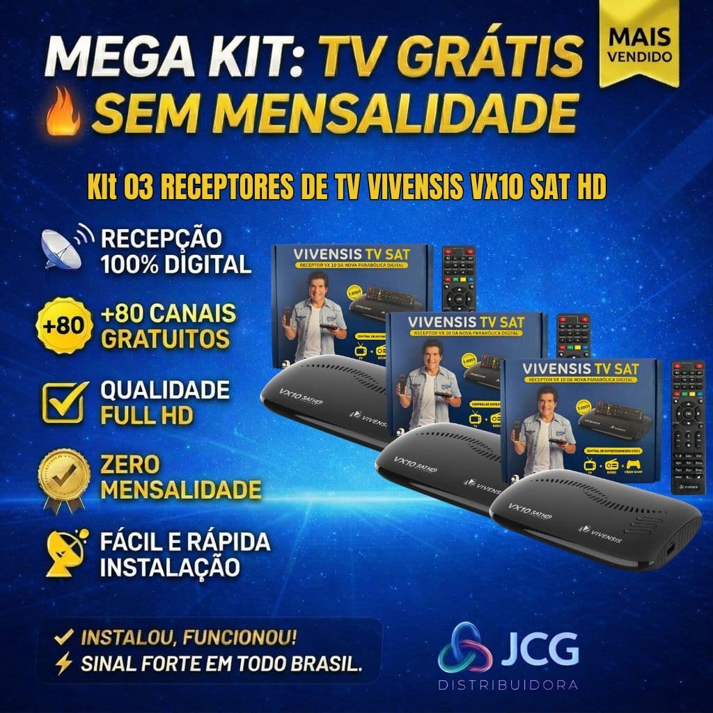 Kit 3 Receptor Digital Vivensis Vx10 Tv Hd Sathd  Preto