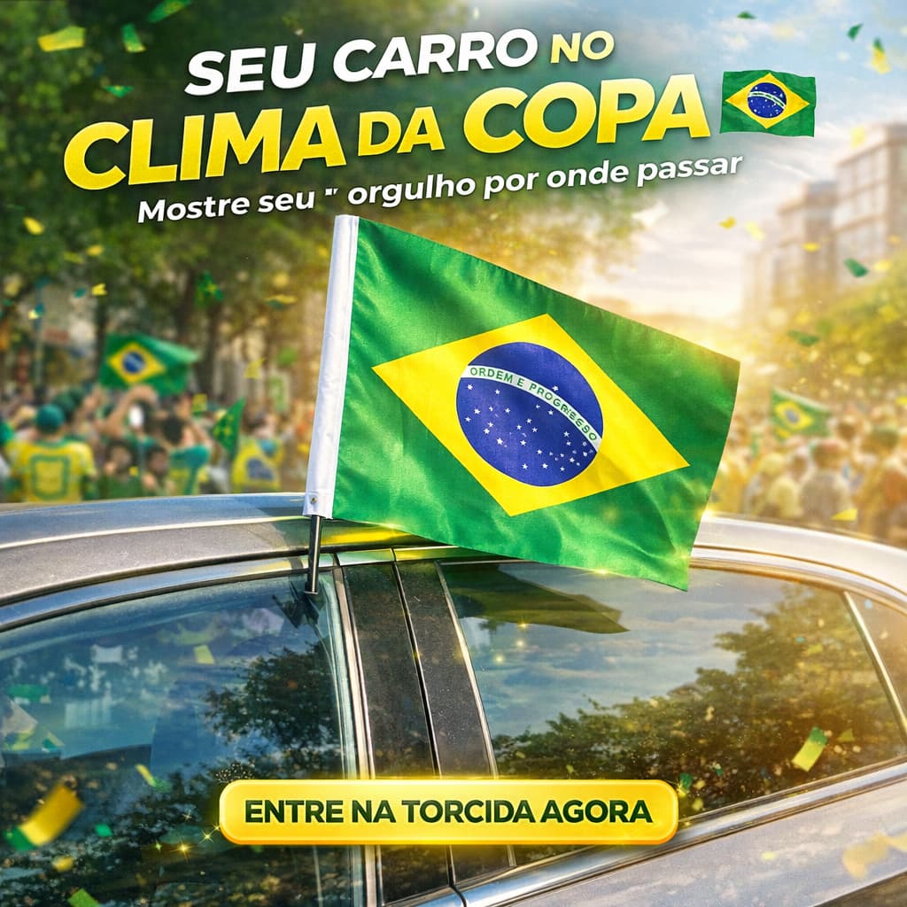 Bandeira Brasil Carro Vidro Dupla Face Haste Resistente Torcida Copa do Mundo