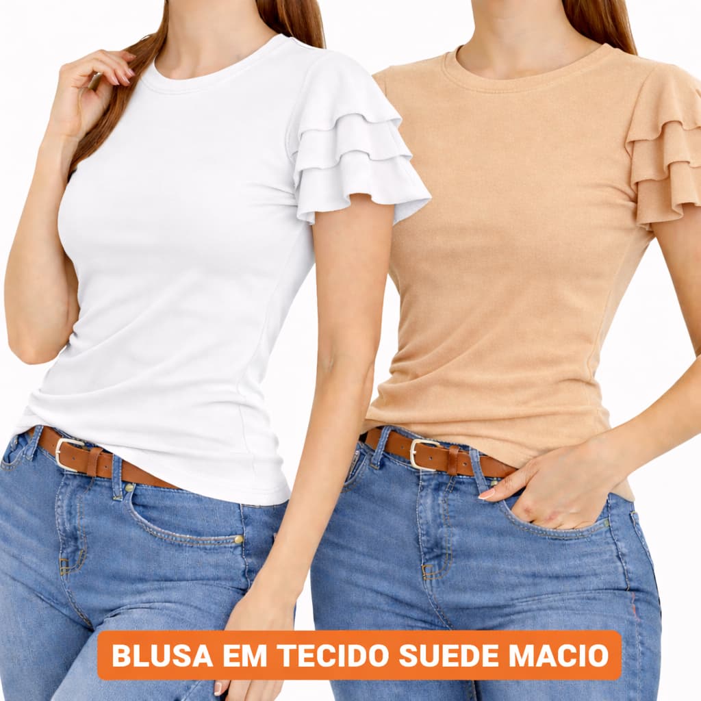 Kit 2 Blusas Feminina Manga Princesa Elegante Tendência Suede Estilosa Dia A Dia Promoção Soltinha Confortável
