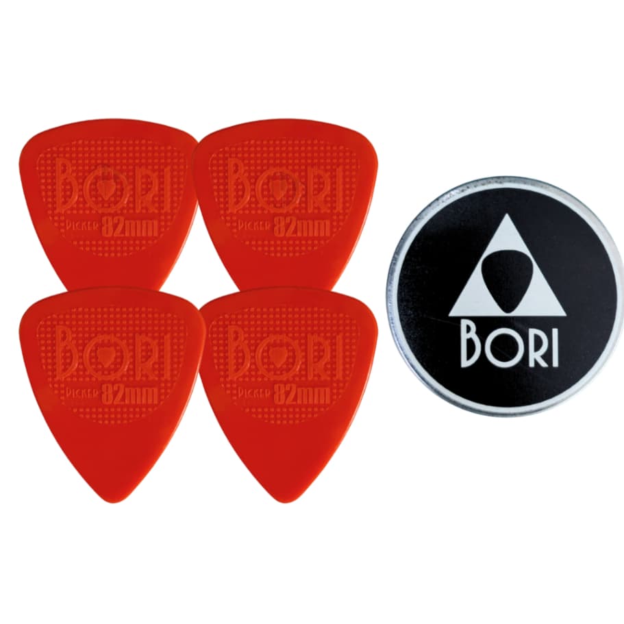 Kit 4 Palhetas BORI PICKER Nylon Vermelho 0,82mm Grip Cavaco Violão + Porta Palhetas