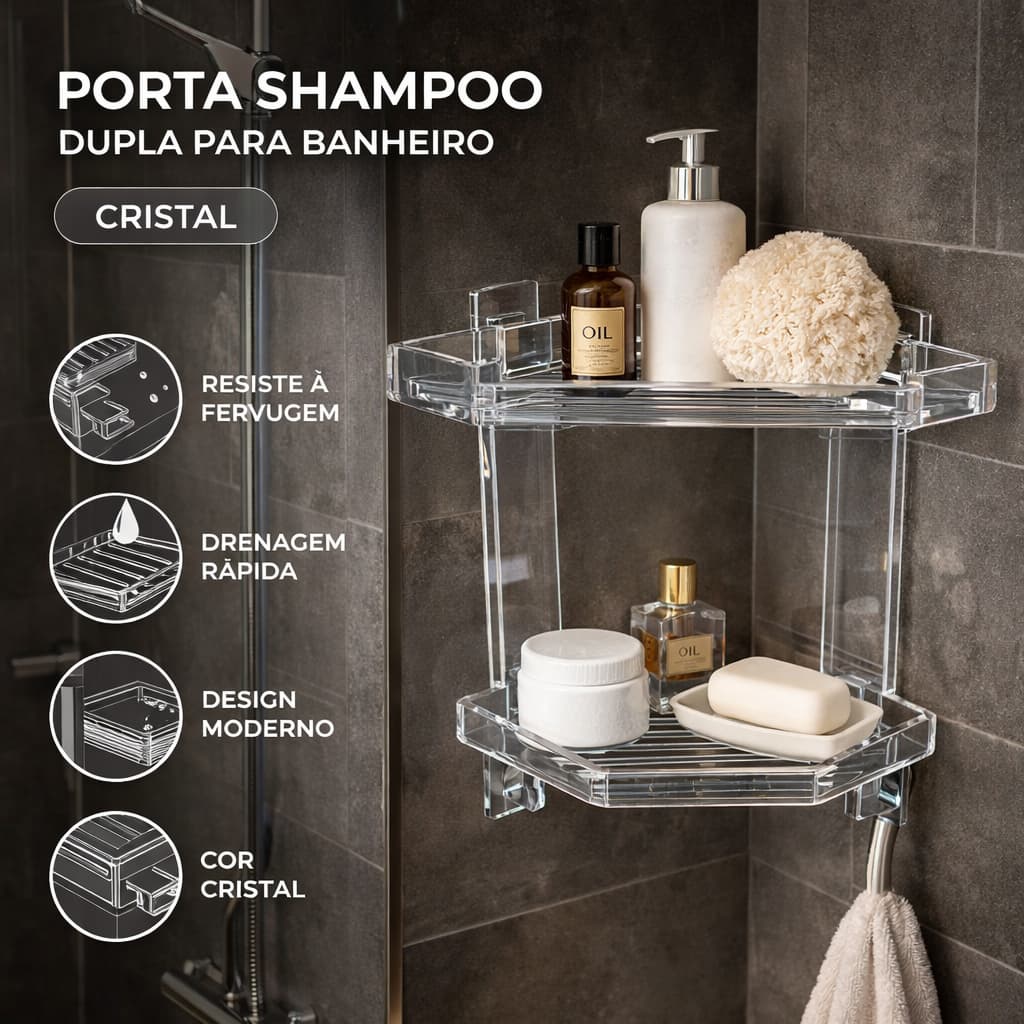 Porta Shampoo Canto Banheiro Kit Suporte Parede Prateleira Box Organizador Sabonete Premium