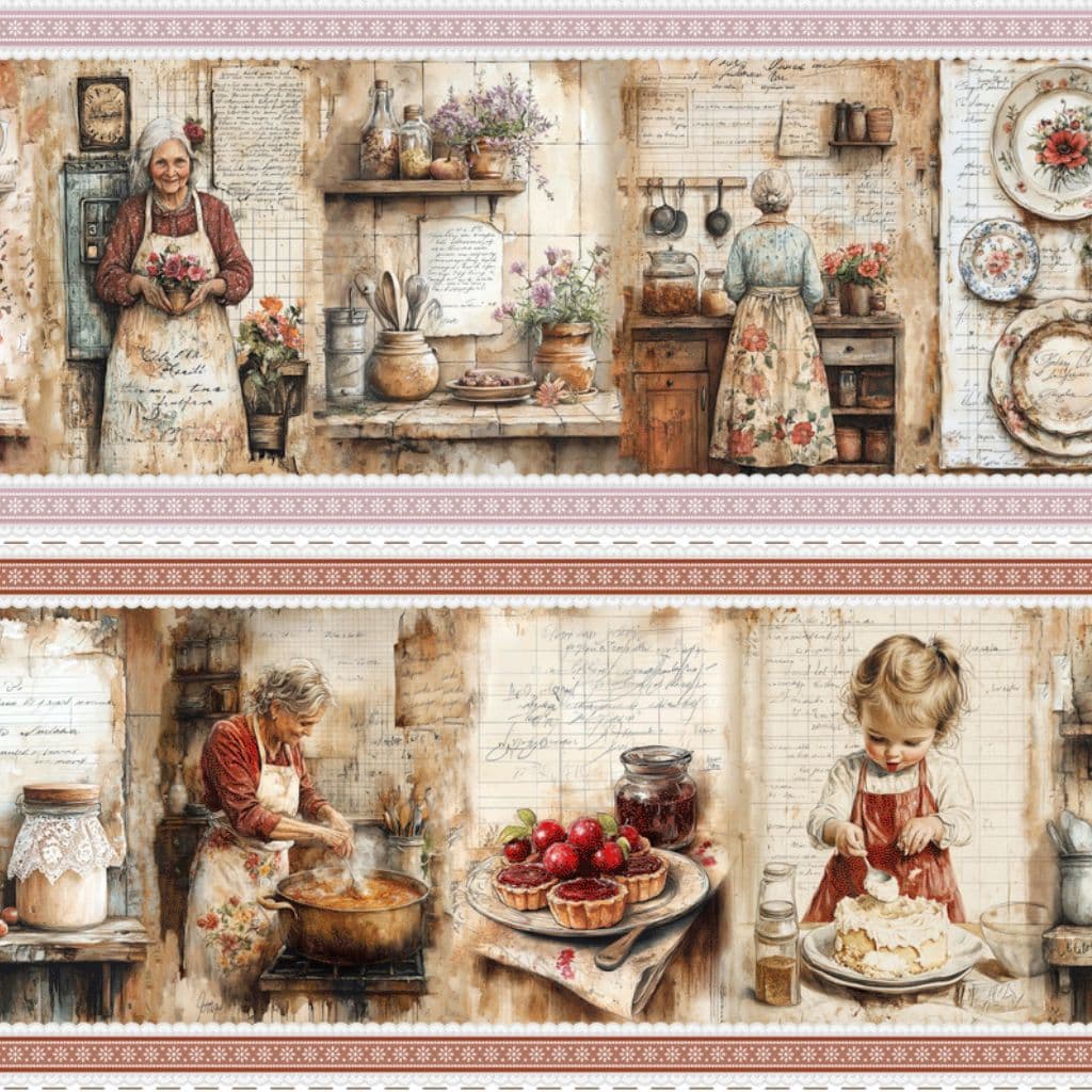 Tecido Tricoline Digital Barrado Cozinha da Vovó Algodão 100% Pano Prato Toalha 55cm Torella Bibi