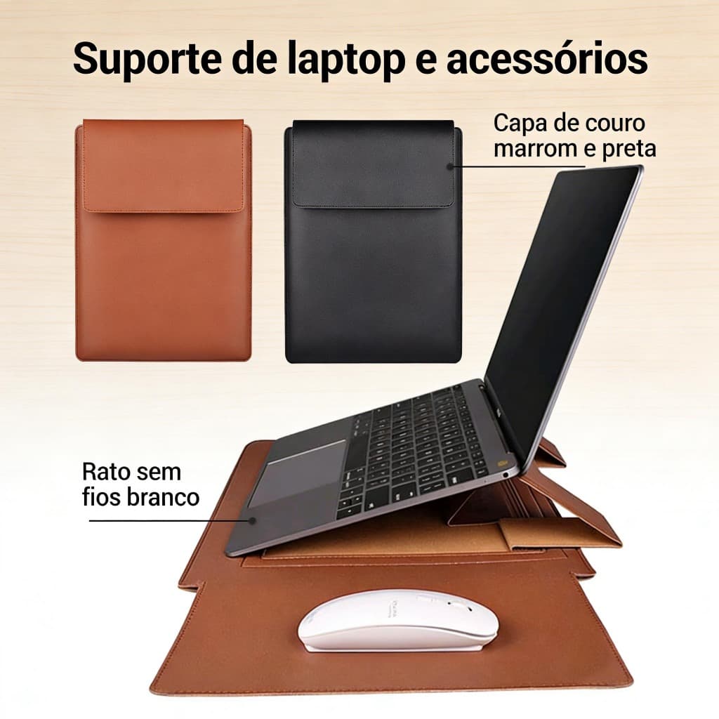 Bolsa Multiuso Para Macbook air M2 13.6 13/14/15/16 Polegadas Capa De Couro PU Com Suporte De Mouse Pad