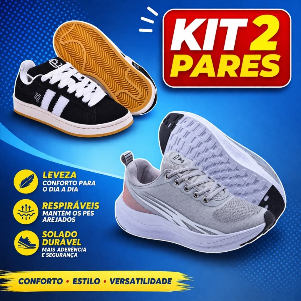 Kit 2 Pares Tenis Skatista Casual Confortavel