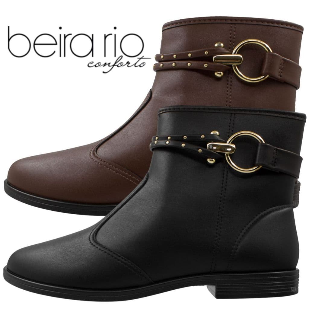 Bota Feminina Cano Curto Beira Rio Moderna Zíper Confortável Napa Original