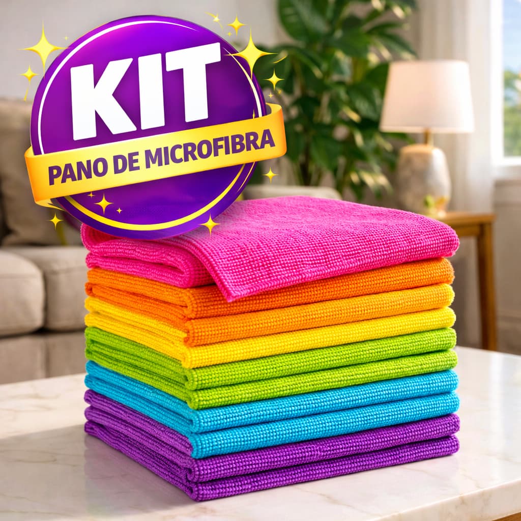 KIT 10 Panos De Microfibra 30x30 Flanela Limpeza Casa, Cozinha, Vidros, Carro - Ótima Opção - Não Solta Pelinho.