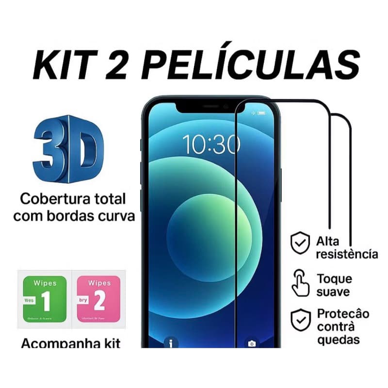Kit PELÍCULA para IPHONE 11/12/13/14/15/16 PRO MAX Película de Vidro 3D