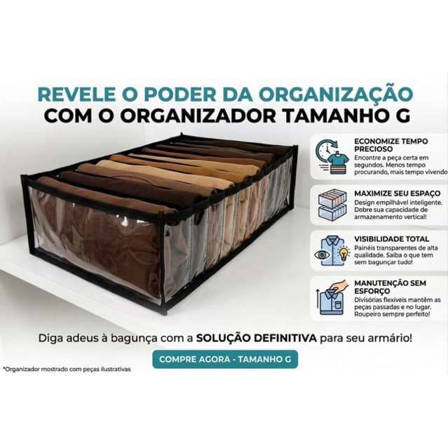 Kit 4 Colmeias Organizadoras de Gaveta G (35x25x10) - Sutiãs, Rasteirinhas, Guarda-Roupa, Camisetas Grandes