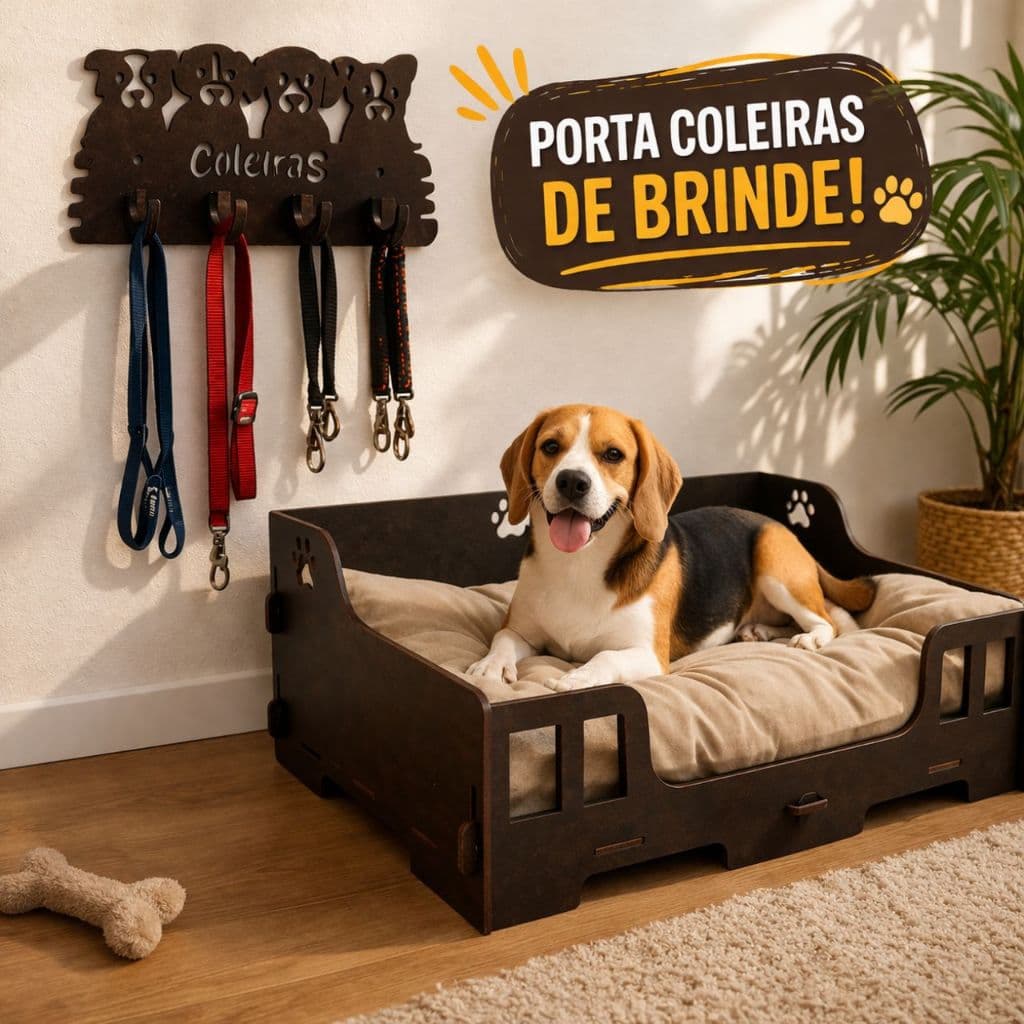 Cama Pet MDF Elevada Desmontável + Porta Coleiras de Brinde | Cama para Cachorro Confortável Resistente