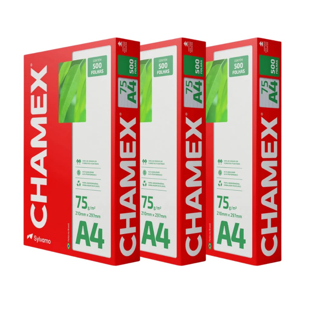 Papel Sulfite A4 75g Chamex Original – Kit 3 Resmas 1500 Folhas