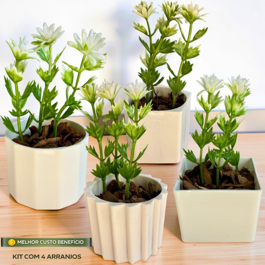 Kit 4 Vasinhos Decorativos para Sala Mesa e Cozinha | Arranjos Prontos 12cm
