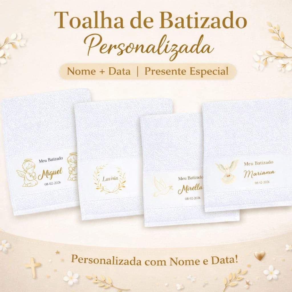Toalha de Batizado Personalizada com Nome e Data | Lembrancinha, Presente Especial