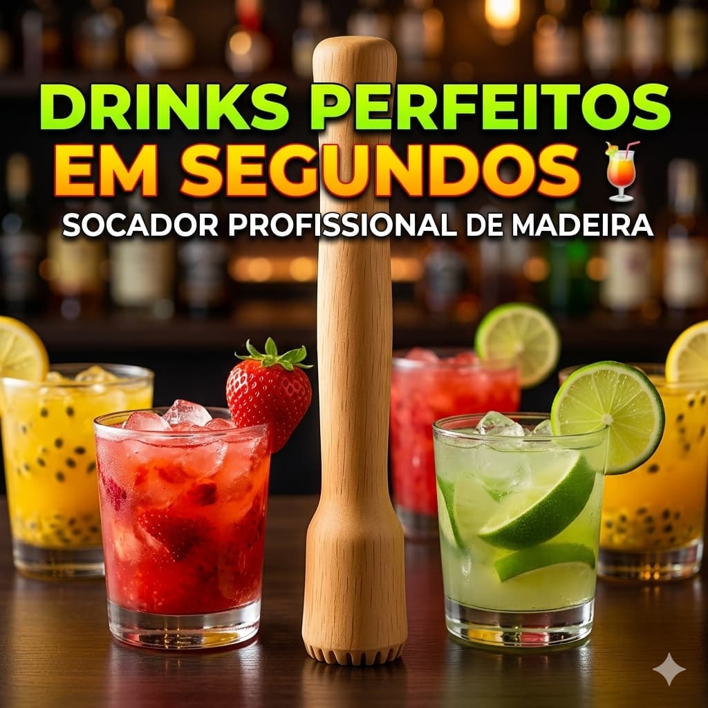 Socador de Madeira Caipirinha Drinques Barman Coquetel Amassador Manual Cozinha Bar