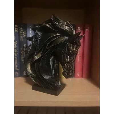 Escultura 3D Cabeça de Cavalo Decorativa 17cm | Estilo Moderno Minimalista | Peça Elegante para Decoração