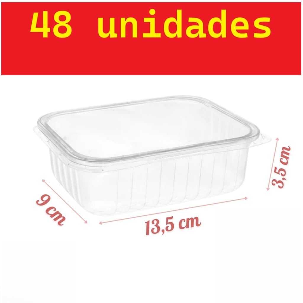 Kit 48 Pote De Embalagem Marmita Com Tampa Retangular Plástico 500ml
