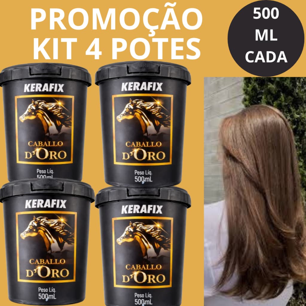 Promoção 4  Máscara de Hidratação Kerafix Nutri e Reparadora Cabelos Fortes Saudáveis e Bonitos Caballo D' Oro