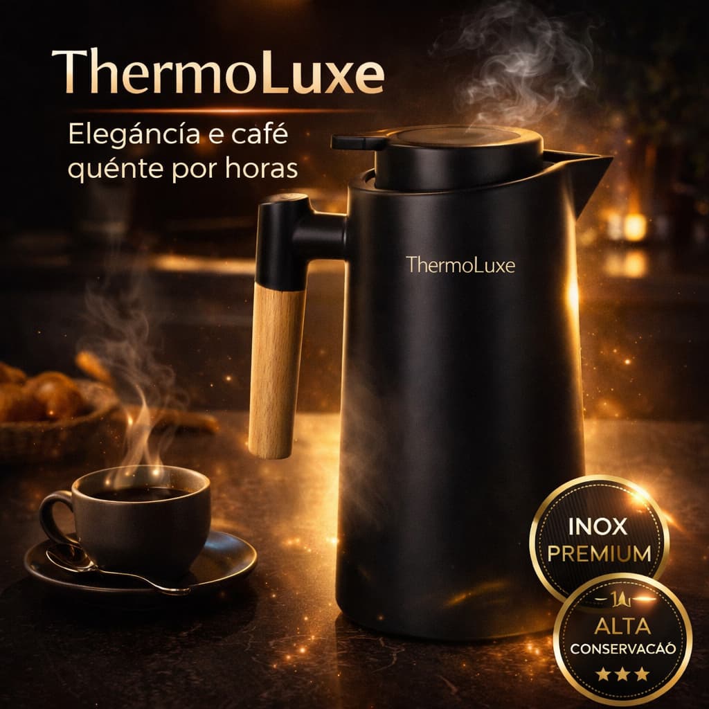 Garrafa Termica Inox 1 Litro Com Alca Madeira Design Moderno Sortida
