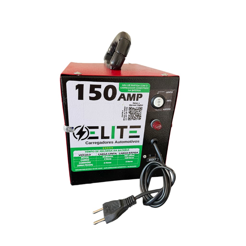 Carregador de Bateria 12V Elite 12Ah Até 150Ah Bivolt Carga Rápida e Lenta
